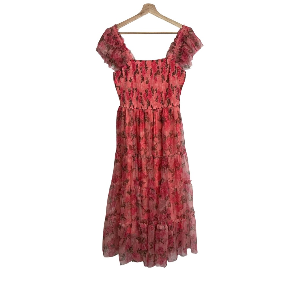 PrettyGarden Large Pink Floral Tiered Maxi Dress Smock Cottagecore Romantic NEW